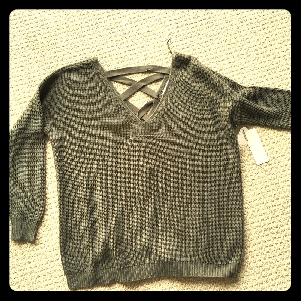 Olive green braided back sweater